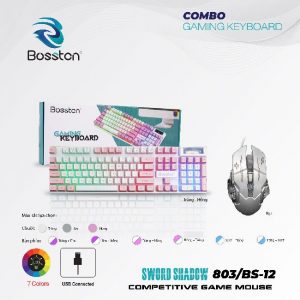 Combo Bàn Phím Giả Cơ Bosston 803 + Mouse Gaming BS12 Ledlight Trắng – Hồng