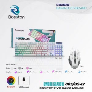 Combo bàn Phím Giả Cơ Bosston 803 + Mouse Gaming BS12 Ledlight Trắng – Xanh